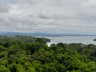 Fototapeta premium Beautiful aerial view of Limon Center and Beach in Costa Rica 