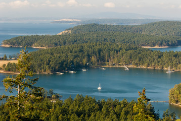 USA, WA, San Juan Island. View from top of Mt. Young at British Camp across Haro Strait to Canada