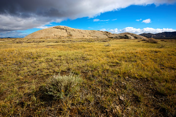 Independence Rock Wyoming, a large granite out cropping, was a major stop for westbound emigrants on the Oregon Trail in the 1840s and 50s.