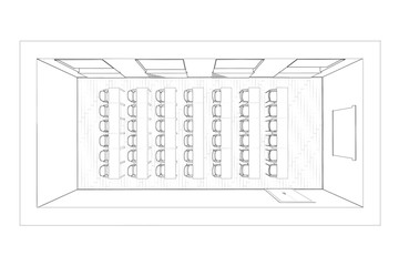 3d illustration. Sketch of the conference hall. Top view