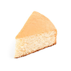 Piece of delicious fresh homemade cake on white background