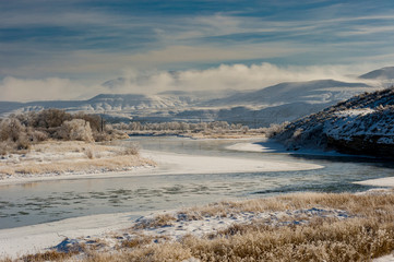 Cottonwood trees and Green River in a winter coat, Wyoming