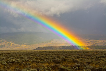 Fototapeta na wymiar Rainbow, Glacier View, Shadow Mountains, Grand Teton National Park, Wyoming, USA