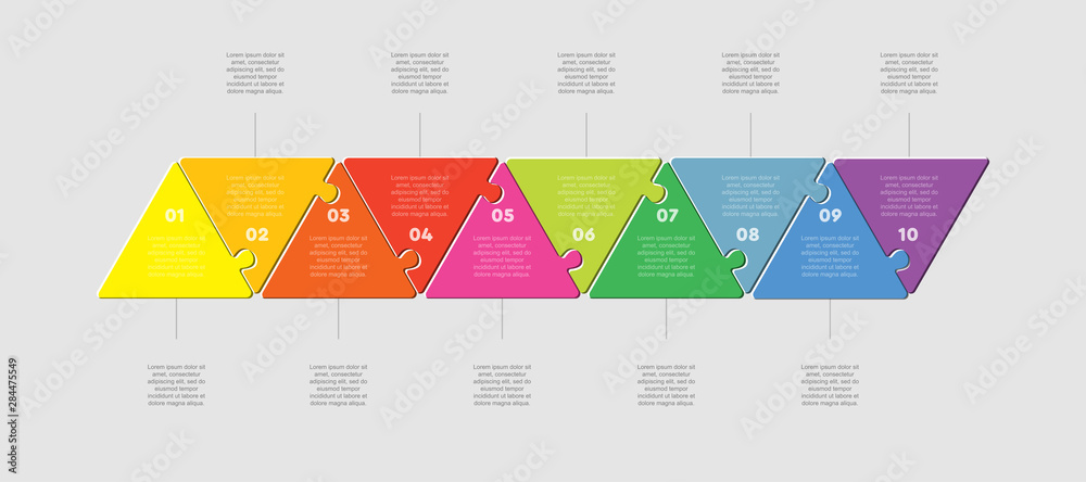 Wall mural Ten pieces puzzle triangle line info graphic.