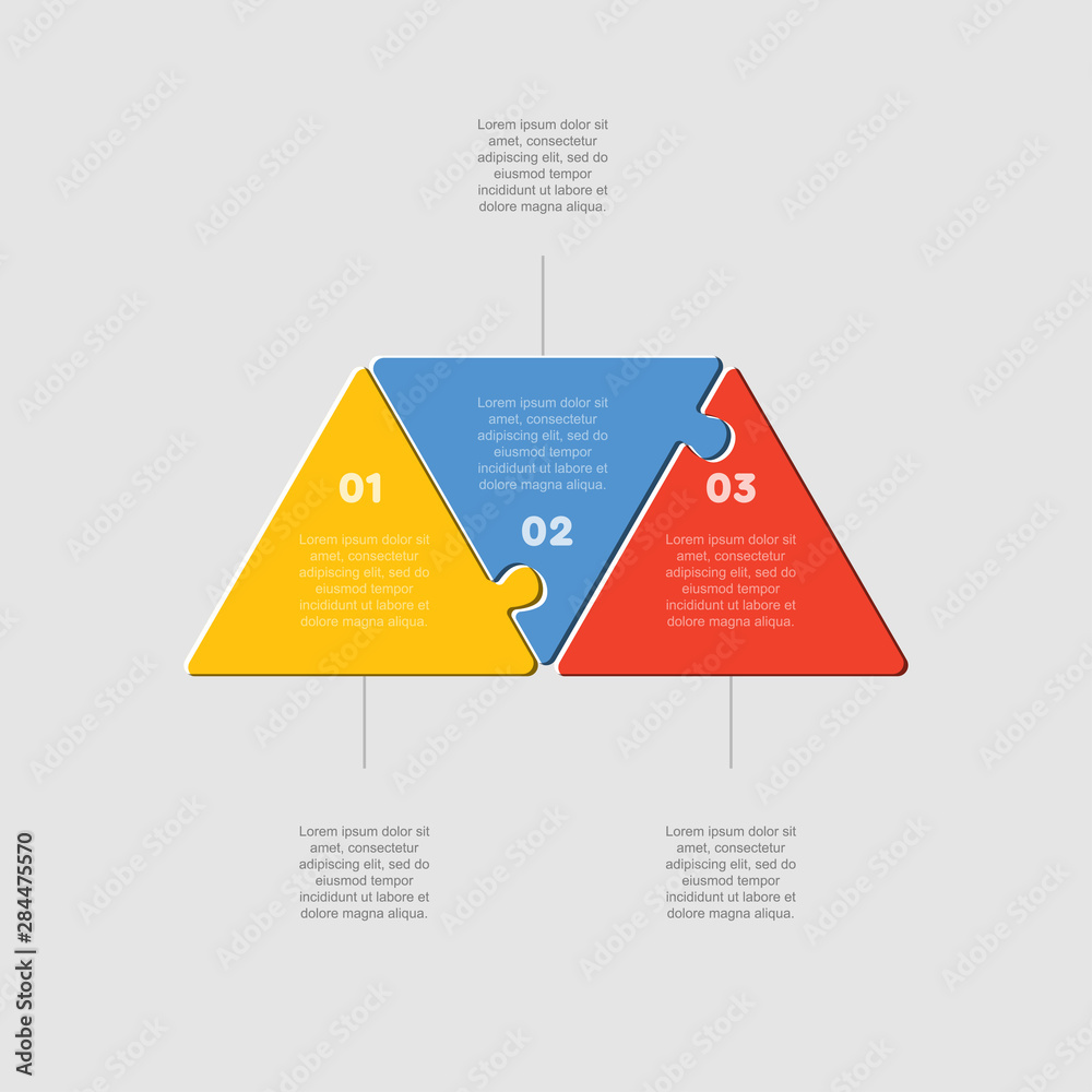 Poster three puzzle jigsaw triangle line diagram graphic.