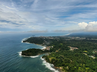 Beautiful aerial view of Limon Center and Beach in Costa Rica 