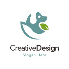 green leaf dog care logo, Dog Leaf Logo Vector Icon Illustration