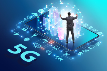 Businessman in 5g high internet speed concept