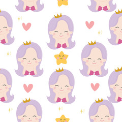 cute princess seamless pattern. background for kid vector.