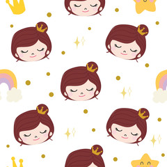 cute girl cartoon seamless pattern vector.