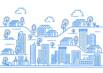 Fototapeta premium City line view illustration with a variety of building shapes