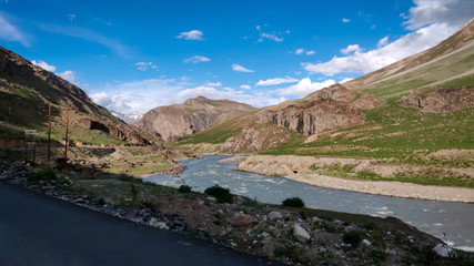Roads, Mountains and river of Kargil District of Jammu and Kashmir, India.