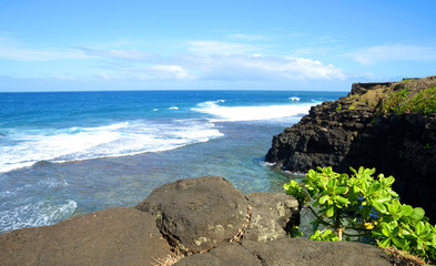 Fototapeta na wymiar View of Indian ocean at Gris Gris beach on south of tropical island Mauritius.