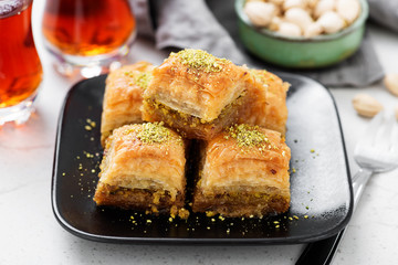 Baklava with pistachio, Turkish traditional dessert.