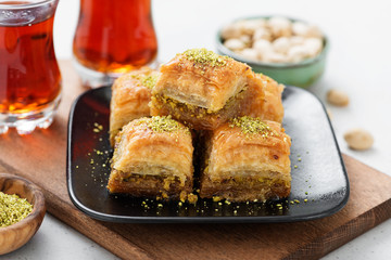 Baklava with pistachio, Turkish traditional dessert.