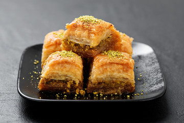 Baklava with pistachio, Turkish traditional dessert.