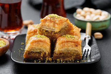 Baklava with pistachio, Turkish traditional dessert.
