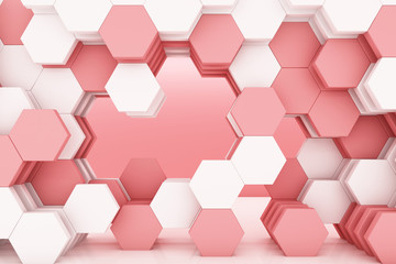 Fototapeta na wymiar honeycomb pink and white studio set scene 3d render abstract minimal background