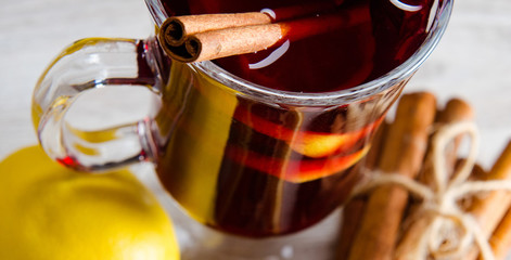 Mulled wine glintwine served in glasses for christmas table