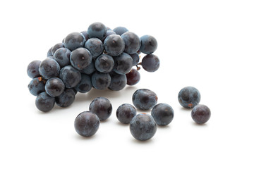 fresh black grapes on white background