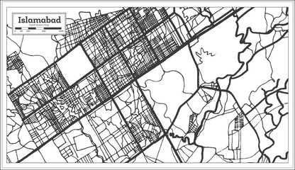 Islamabad Pakistan City Map in Black and White Color. Vector Illustration.