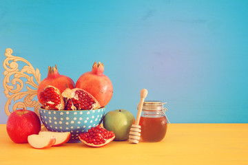 religion image of Rosh hashanah (jewish New Year holiday) concept. Traditional symbols