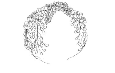 Digital illustration of wisteria flower, black and white.