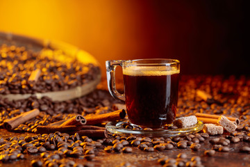 Espresso coffee cup with brown sugar.