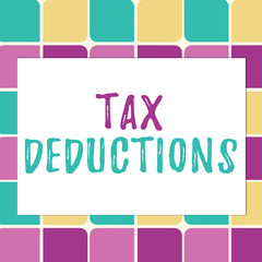 Obraz premium Writing note showing Tax Deductions. Business concept for an amount or cost that subtracted from someone s is income Pastel Color Teardrops Shape with Border Flat Style Geometric Shape