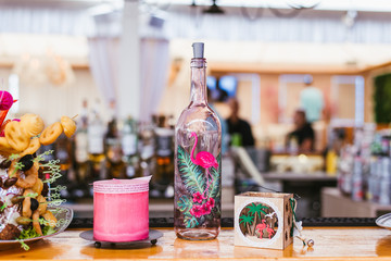 Bottle decorated with flamingo  
