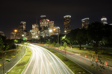 Fototapeta na wymiar Night landscape of Downtown Houston at night or sunset
