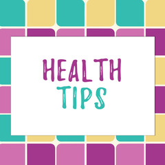 Obraz premium Writing note showing Health Tips. Business concept for advice or information given to be helpful in being healthy Pastel Color Teardrops Shape with Border Flat Style Geometric Shape