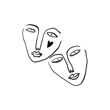 recommend clip art: Modern Abstract Face Portrait Linear Ink Brush Line Art Current Contemporary Painting Fashion Vector Illustration Clipart