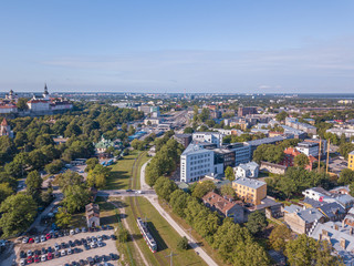 Fototapeta premium Aerial view of Tallinn at sunset, Estonia.