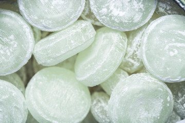 Fototapeta na wymiar Peppermint candies, round mints closeup