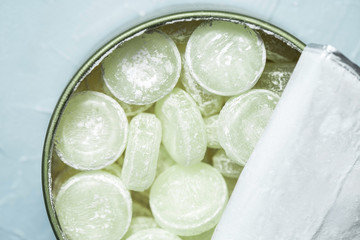 Peppermint candies, round mints closeup