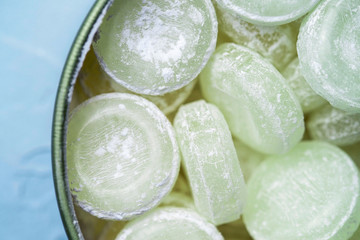 Peppermint candies, round mints closeup