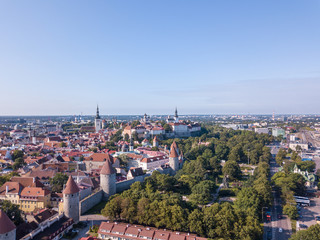 Aerial view of Tallinn at sunset, Estonia.