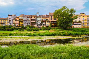 Parma, Italy - July, 15, 2019: Landscape with the image of channel in Padva, Italy