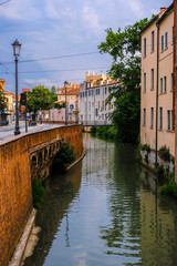 Padova, Italy - July, 27, 2019: Landscape with the image of channel in Padova, Italy