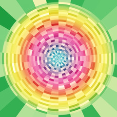 Psychedelic colorful radial mosaic pattern of concentric circles abstract perspective background