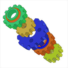 Gears 3d vector icon isolated on white background. - vector