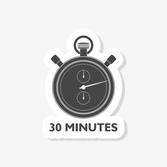 Fototapeta na wymiar Abstract stop watch on thirty minutes sticker icon