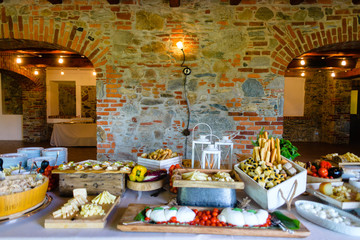appetizer buffet at the wedding party before lunch