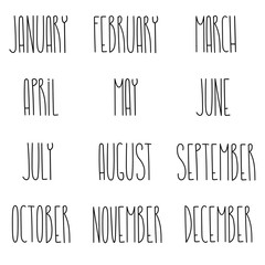 Seasonal calendar typography template text lettering month