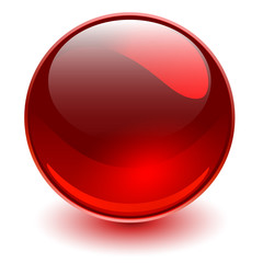 Glass sphere red, 3D shiny ball.