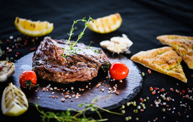 medium rare rib eye & grilled lemon