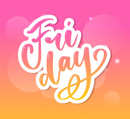 Hand lettering happy friday inscription isolated on white background. Vector illustration. Can be used for card design.
