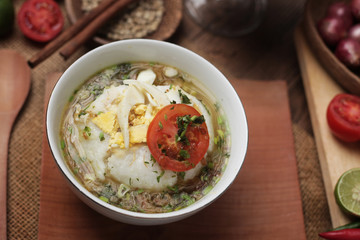 Bubur Ayam or Indonesian Chicken Porridge with Soup