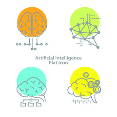 digital business working artificial intelligence smart brain technology network technology in flat icon vector illustration